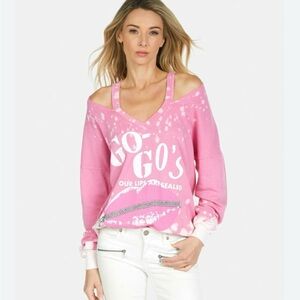 NEW Lauren Moshi Go-Go’s Our Lips Are Sealed Crew Distressed Sweatshirt, XS